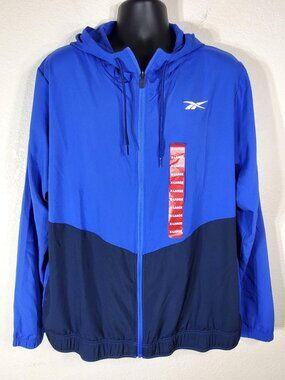 NWT Reebok Mens XL Blue Training Jacket Woven Hooded Regular Fit